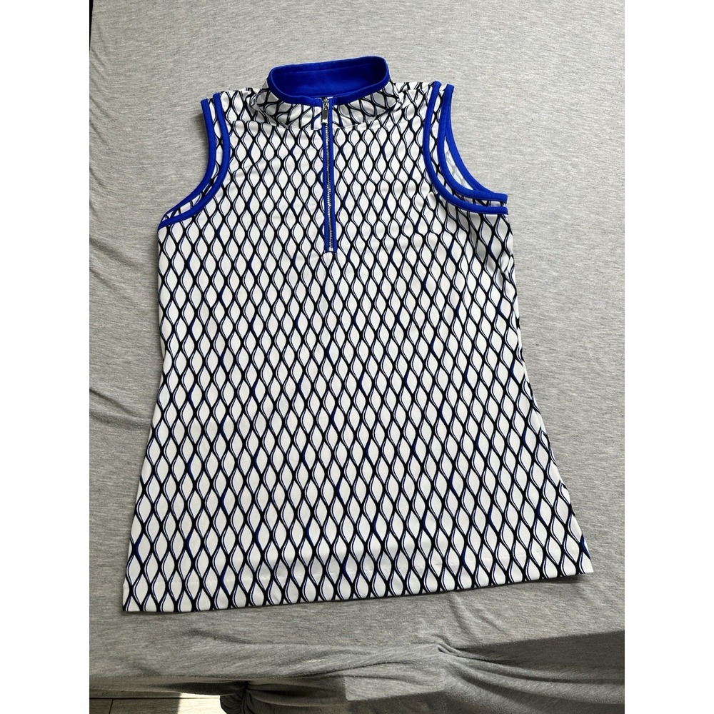 Tail Women's Blue/White Geometric‎ Athletic Tank Quarter Zip S